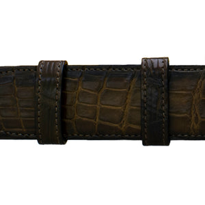 1 1/4" Walnut Patina Belt with Derby Cocktail Buckle in Polished Nickel